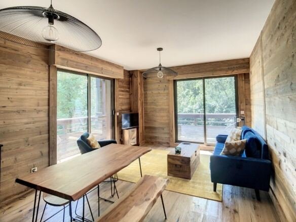 Pièce à vivre lumineuse — Appartement Renardière, location saisonnière à Megève