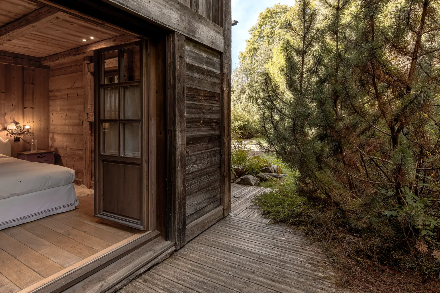 Terrasse de la chambre 1 — Chalet Jaillet, location saisonnière à Megève