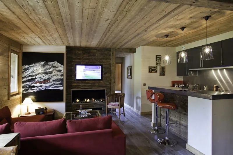 Séjour avec coin télévision — Appartement 1864, location saisonnière à Megève