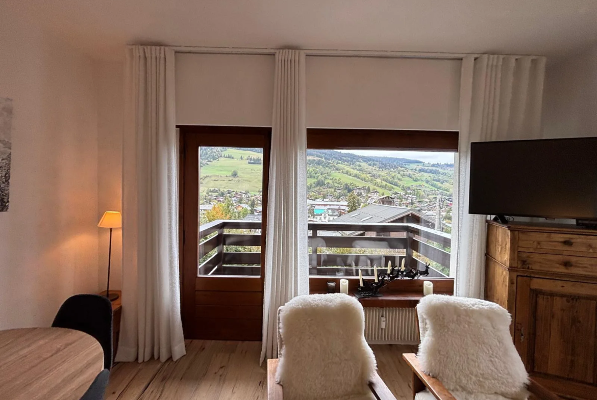 Vue sur la vallée depuis le salon et le balcon — Appt Sancta Maria, location saisonnière à Megève