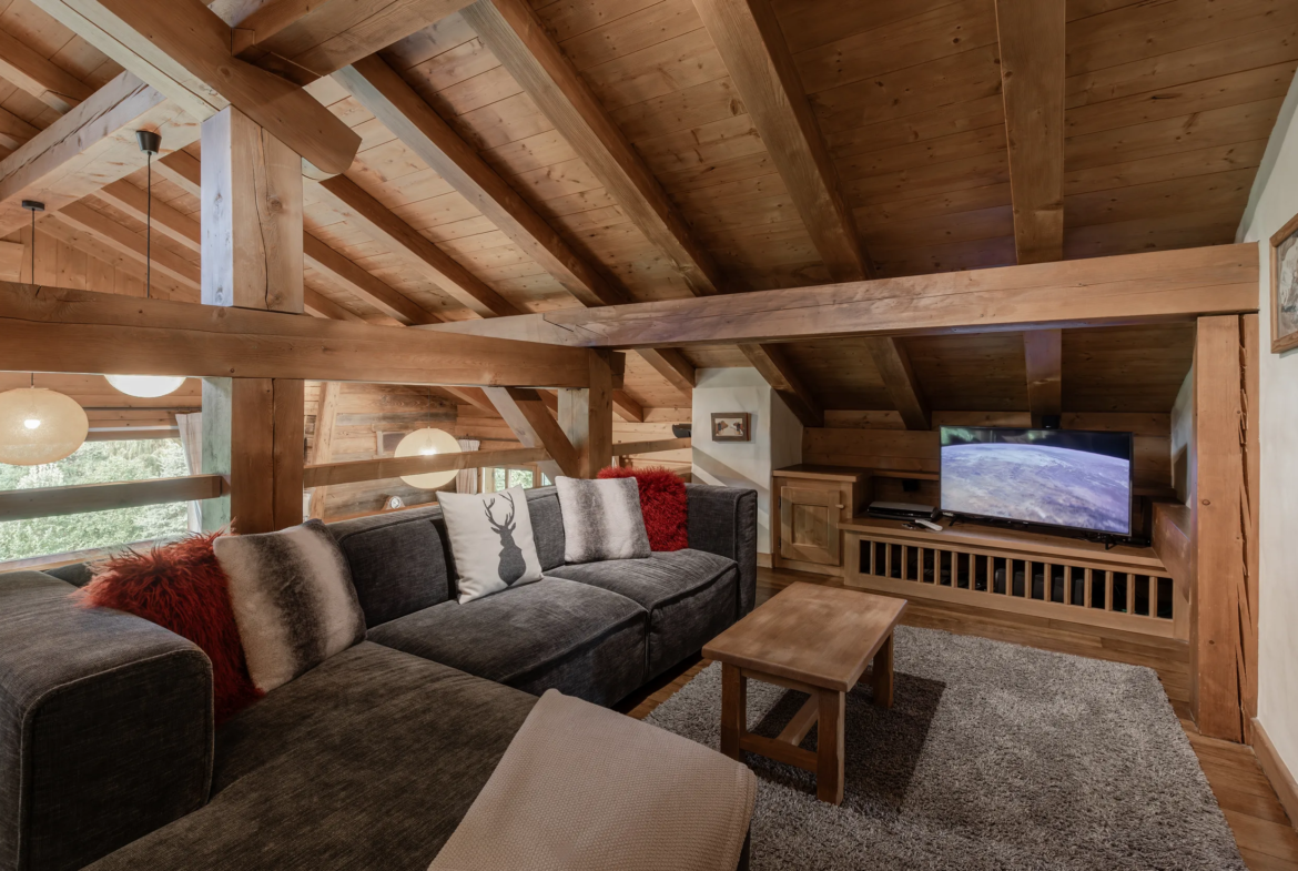 Salon télévision — Chalet Mandarine, location saisonnière à Megève